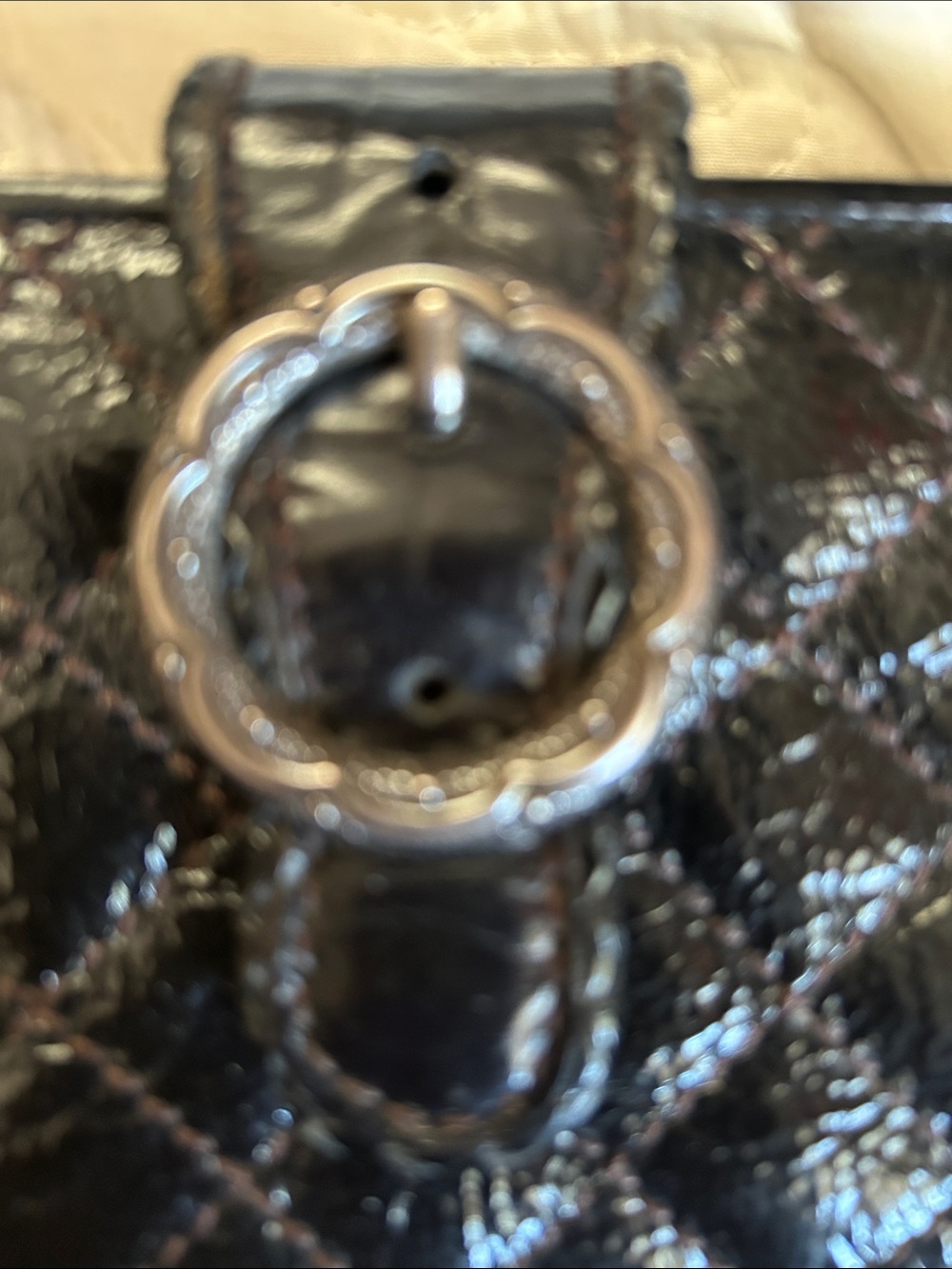 Brighton Black Quilted Patent Leather Wallet with Decorative Silver-Tone Buckle - Picture 3 of 5